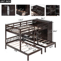 Full Over Twin Twin Bunk Bed With Shelves, Wardrobe And Mirror, Espresso Espresso Solid Wood Mdf