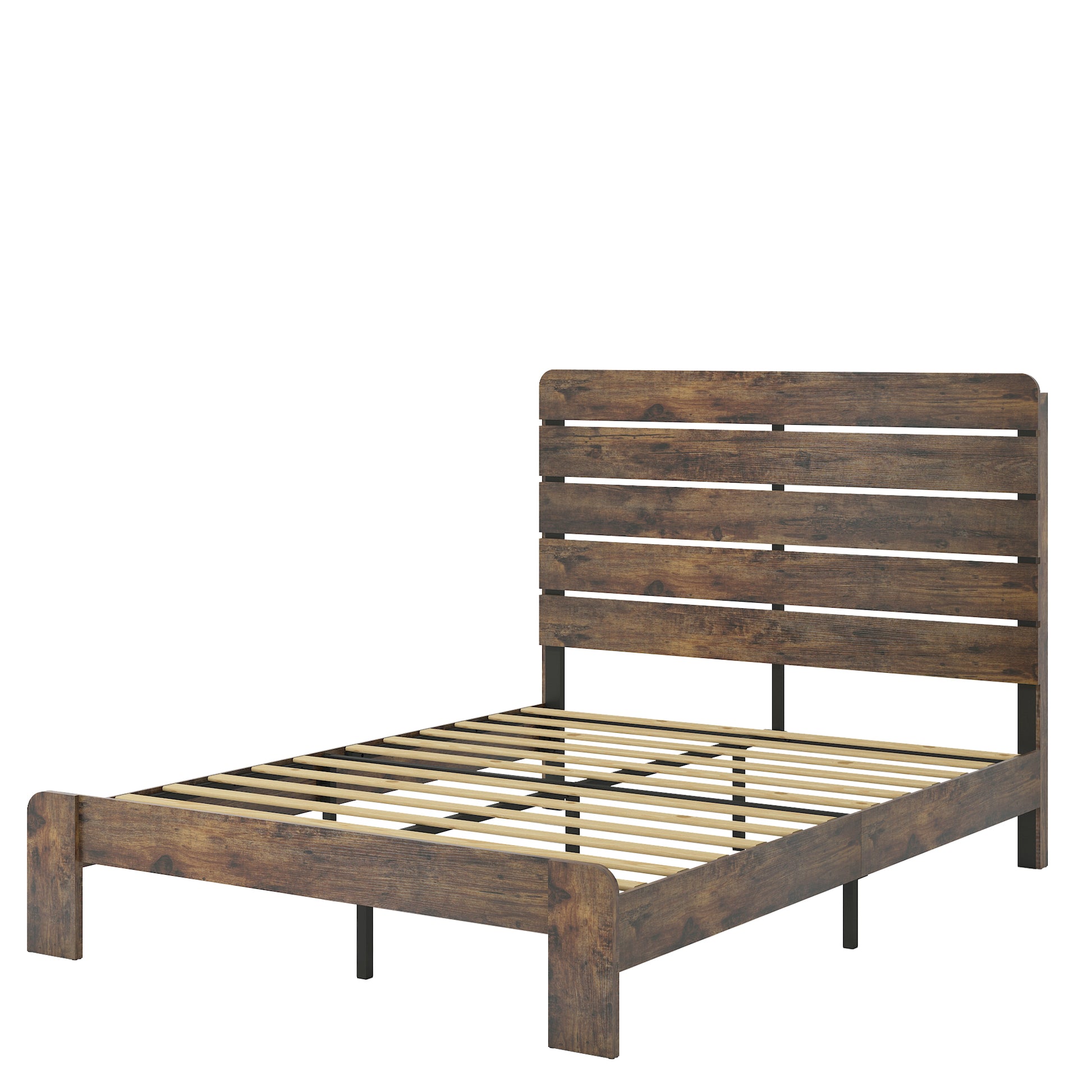 Bed Frame Queen Size, Wood Platform Bed Framenoise Free,No Box Spring Needed And Easy Assembly Tool,Large Under Bed Storage,Dark Brown Box Spring Not Required Queen Dark Brown Wood Bedroom Bed Frame Metal & Wood