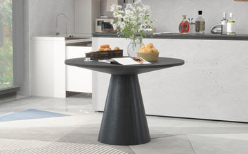 Retro Round Dining Table Minimalist Elegant Table For Living Room, Dining Room Black Black Rubber Wood