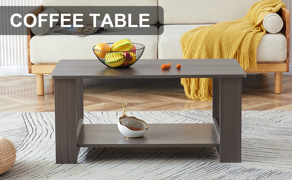 Modern Minimalist Gray Wood Grain Double Layered Rectangular Coffee Table,Tea Table.Mdf Material Is More Durable,Suitable For Living Room, Bedroom, And Study Room.19.6"*35.4"*16.5" Ct 16 Gray Mdf