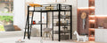 Twin Size Loft Metal Bed With 3 Layers Of Shelves And Desk, Stylish Metal Frame Bed With Whiteboard, Black Black Metal