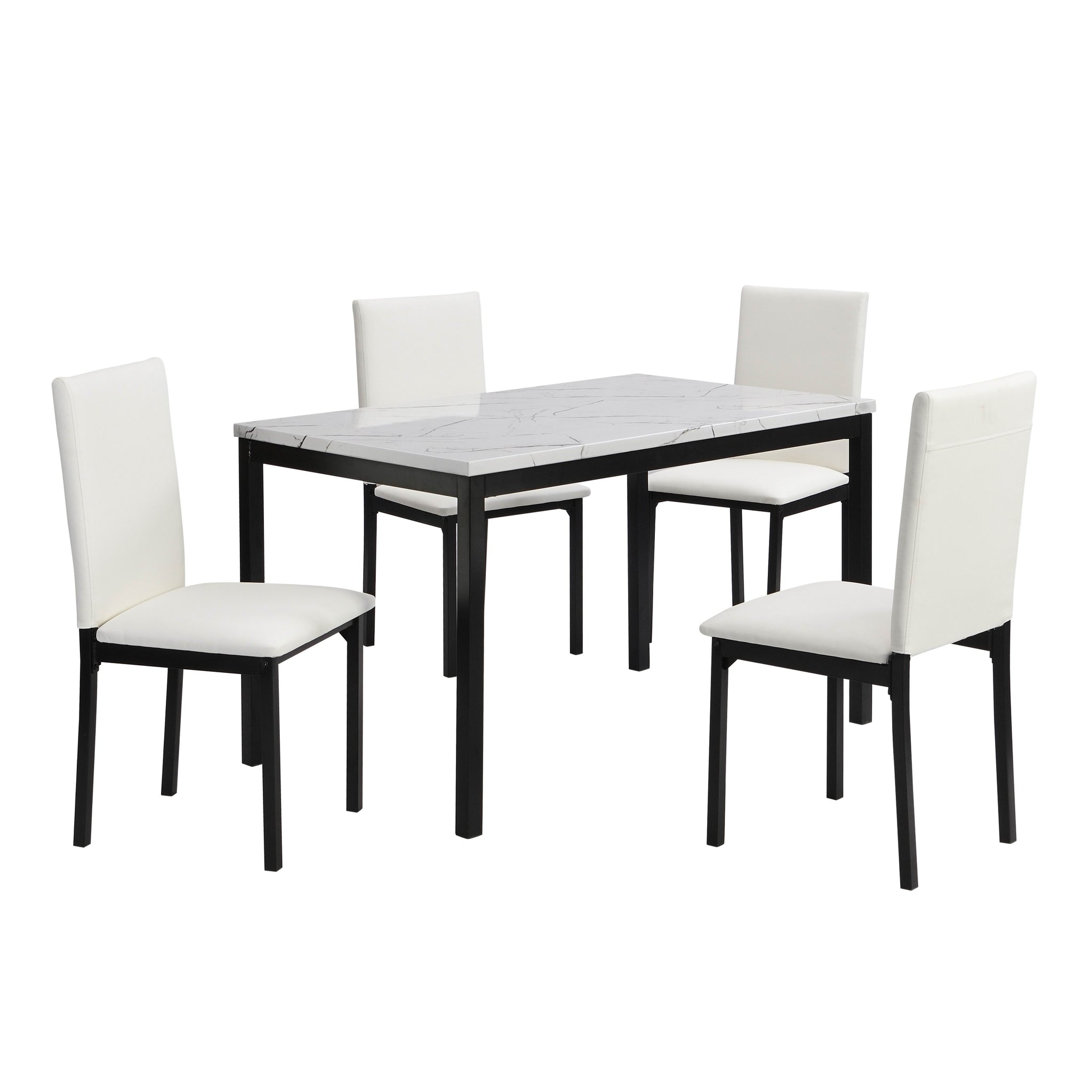 Dining 5pc Set White Faux Marble Top Table and 4x Side white-dining room-dining table with chair-metal