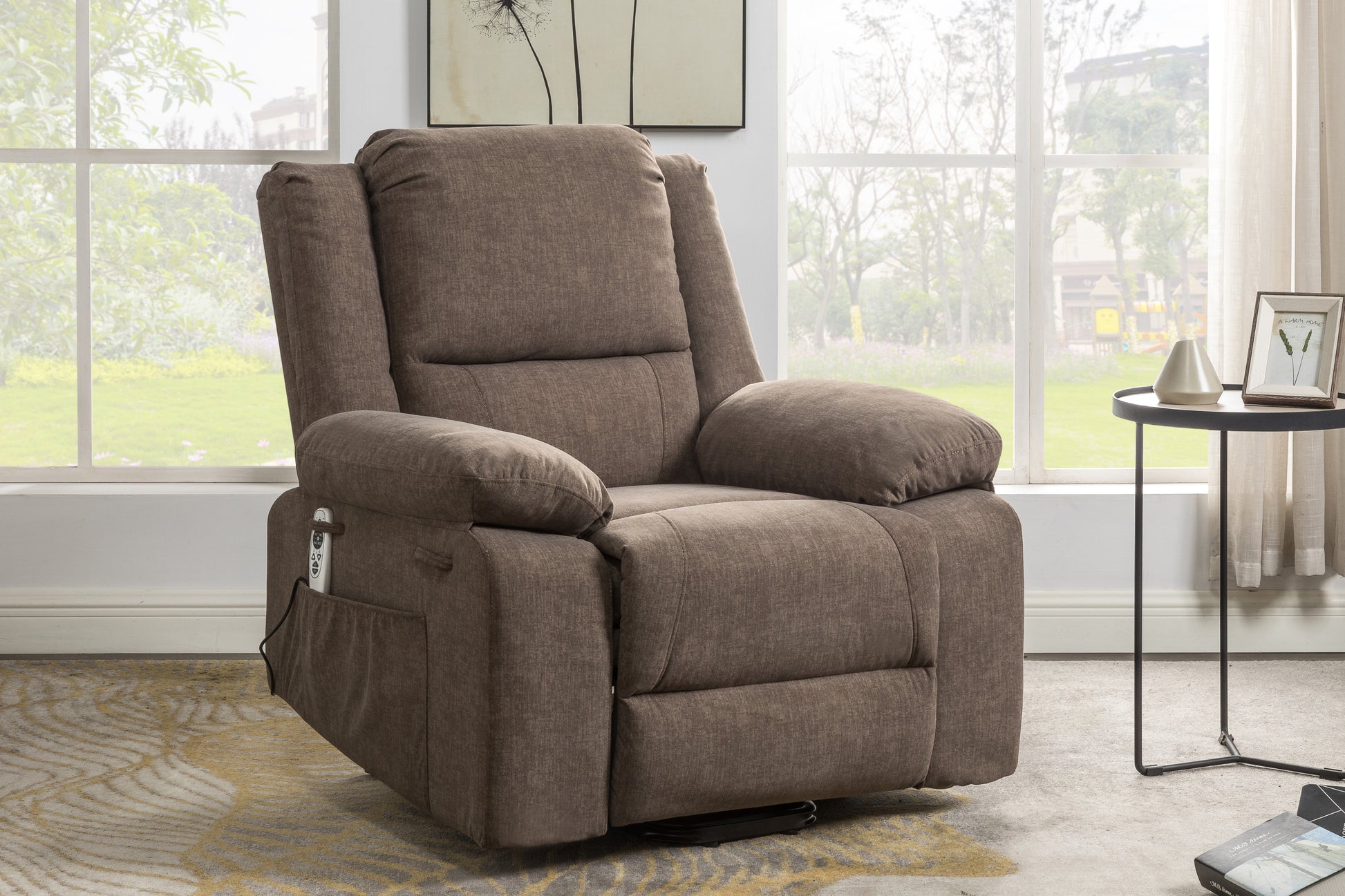 Electric Power Recliner Chair With Massage For Elderly ,Remote Control Multi Function Lifting, Timing, Cushion Heating Chair With Side Pocket Brown Brown Power Remote Metal Primary Living Space American Design Cat Scratch Fabric
