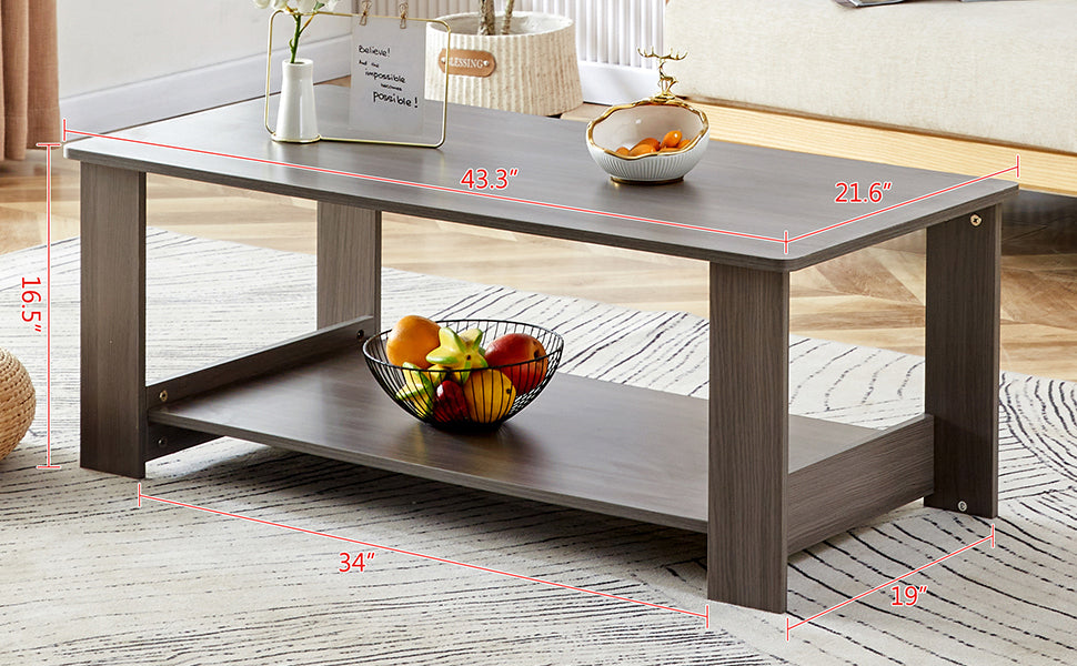 A Modern And Practical Gray Textured Coffee Table,Tea Table.Double Layered Coffee Table Made Of Mdf Material,. Suitable For Living Room,Bedroom And Study Room. 43.3"*21.6"*16.5"Ct 16 Grey Mdf