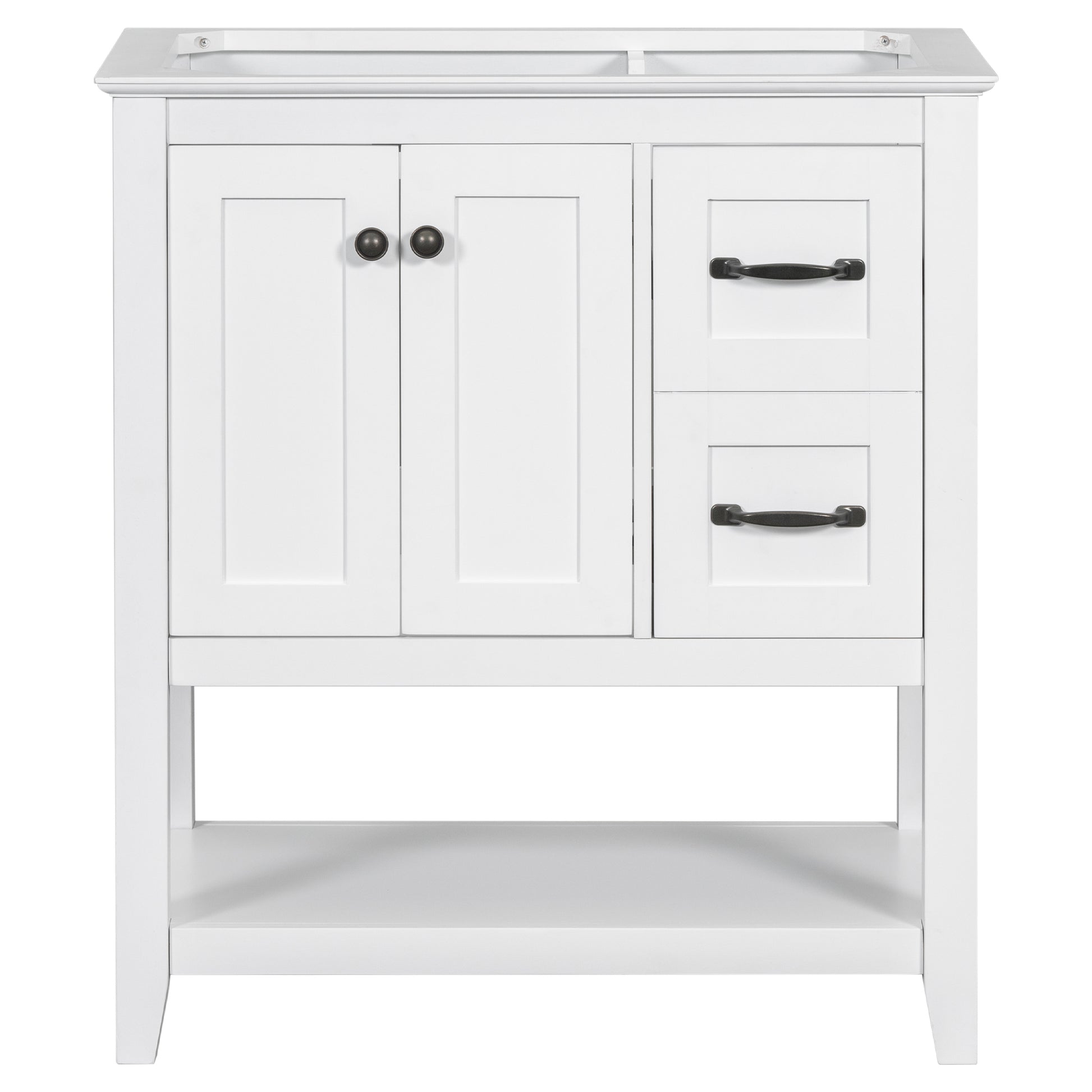 30" Bathroom Vanity Without Sink Top, Cabinet Base Only, Vanity With Multi Functional Drawer, White White Solid Wood Mdf