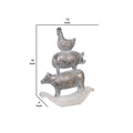 Decorative Polyresin Sculpture With Stacked Animals, White And Bronze White Polyresin