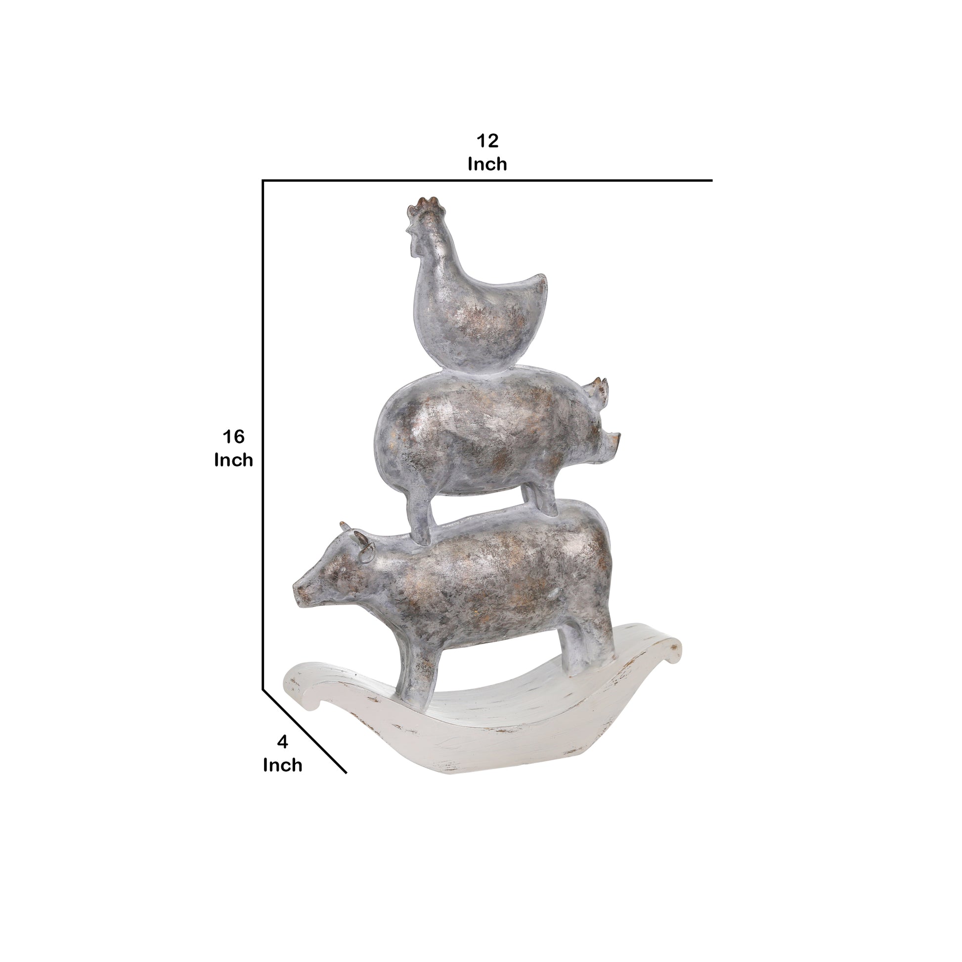 Decorative Polyresin Sculpture With Stacked Animals, White And Bronze White Polyresin