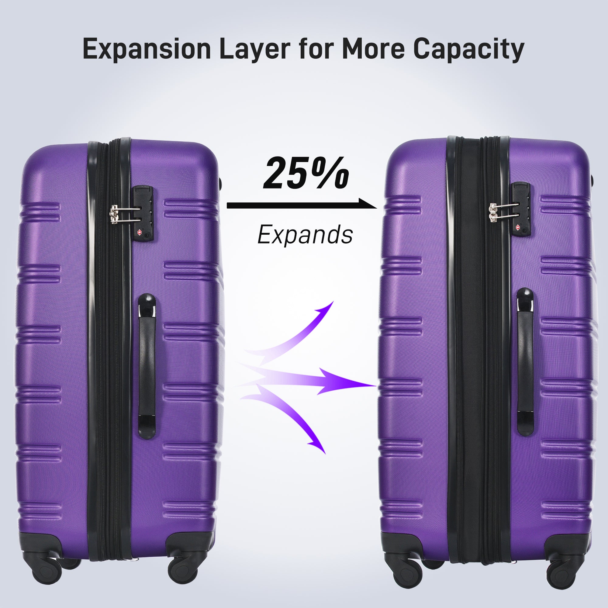 Hardshell Luggage Sets 2Pcs Bag Spinner Suitcase with purple-abs