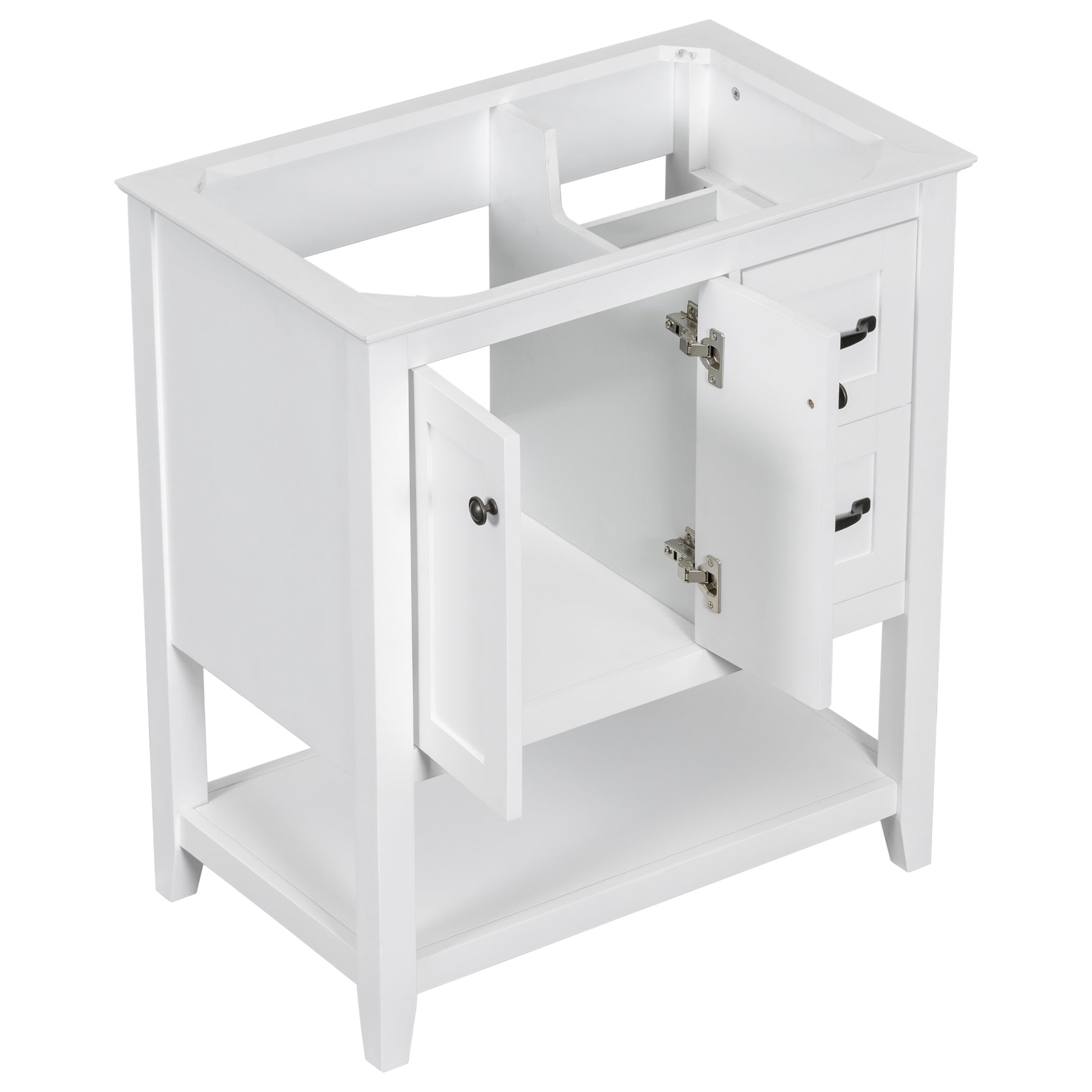 30" Bathroom Vanity Without Sink Top, Cabinet Base Only, Vanity With Multi Functional Drawer, White White Solid Wood Mdf