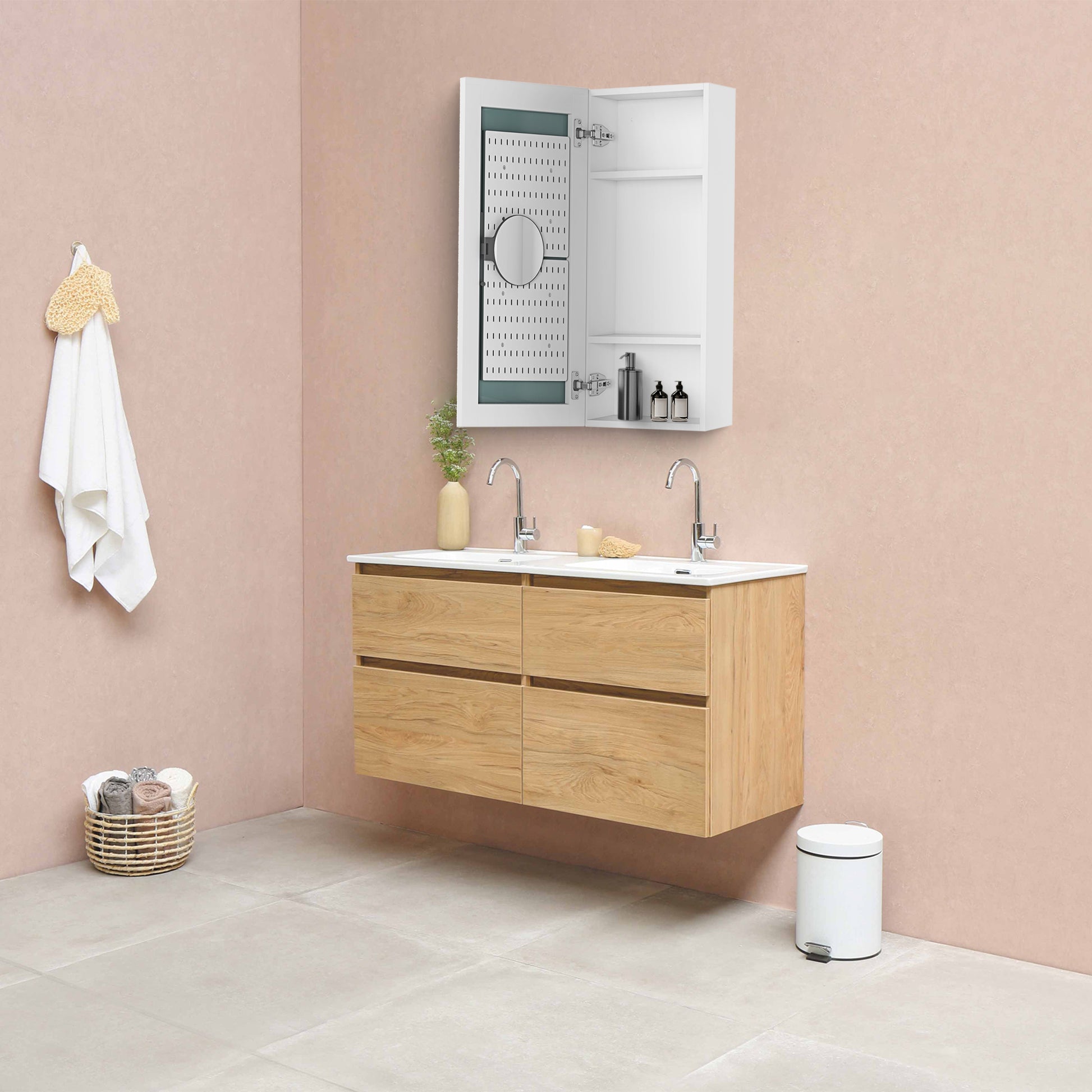 15" W x 30" H Single Door Bathroom Medicine Cabinet white-engineered wood