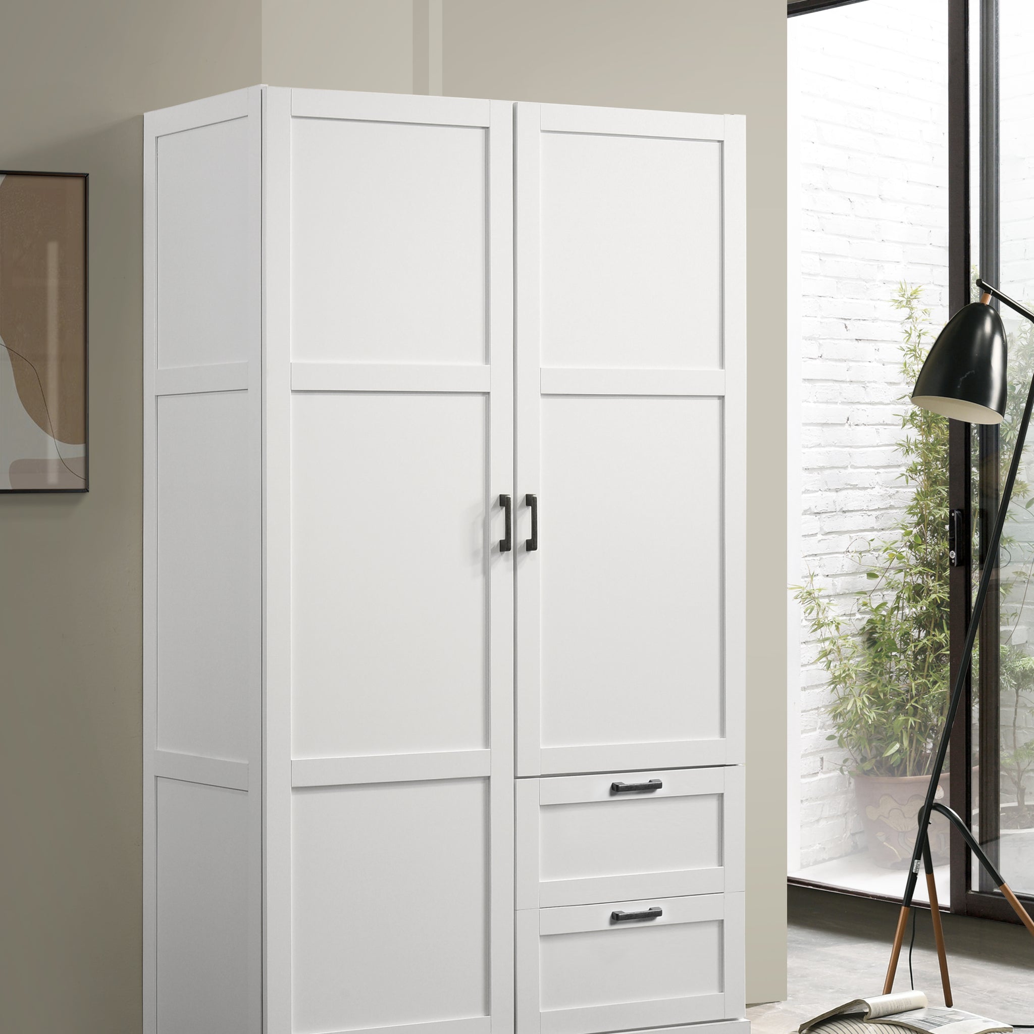 Aubree 40" White Wardrobe Cabinet Armoire With 2 Drawers And Hanging Rod White Wood