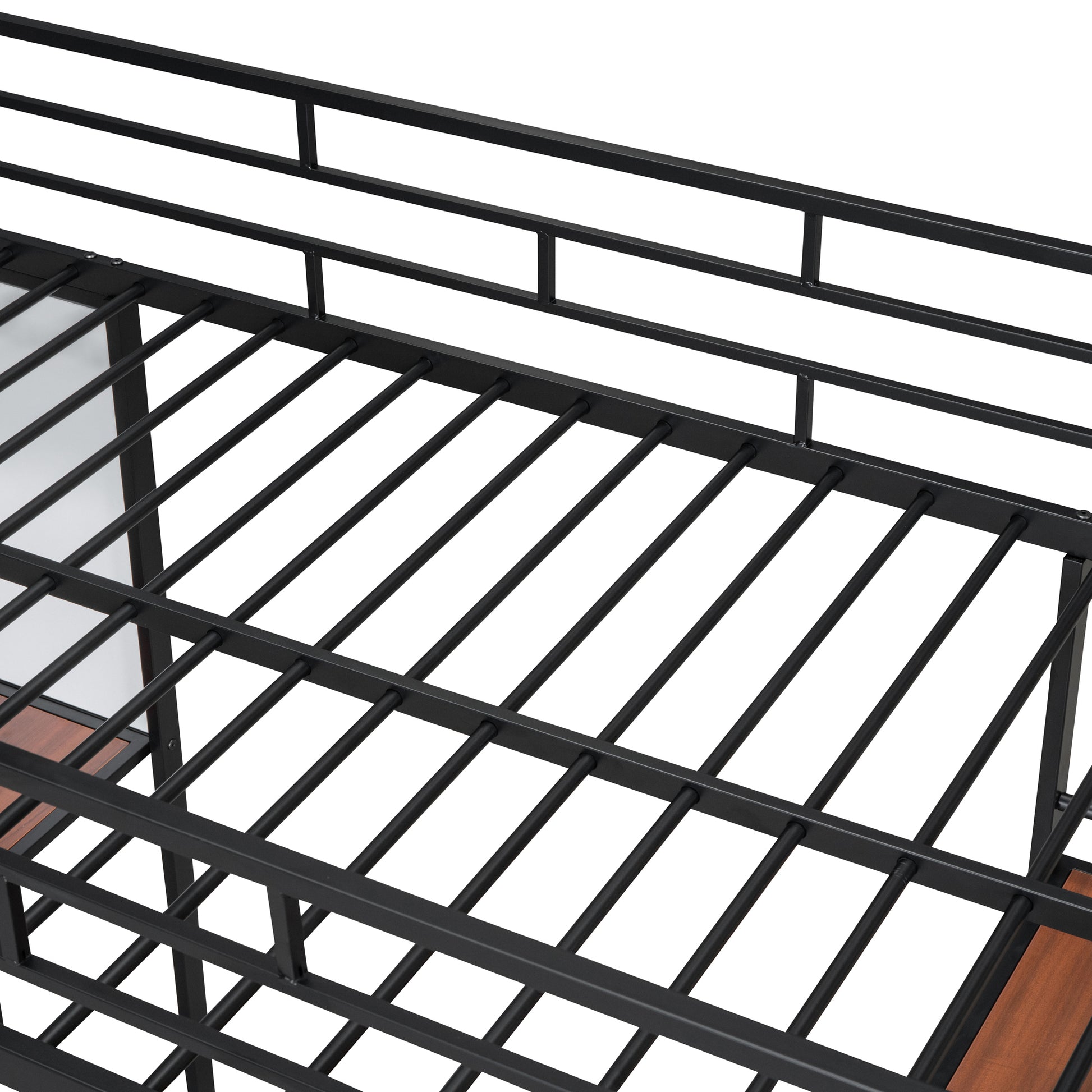 Twin Size Loft Metal Bed With 3 Layers Of Shelves And Desk, Stylish Metal Frame Bed With Whiteboard, Black Black Metal