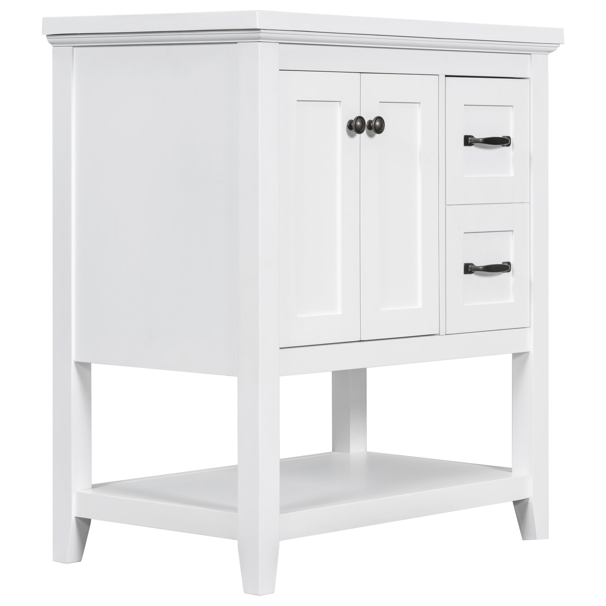 30" Bathroom Vanity With Ceramic Sink Top, Vanity Cabinet With Multi Functional Drawer, Solid Wood Legs, White White Solid Wood Mdf