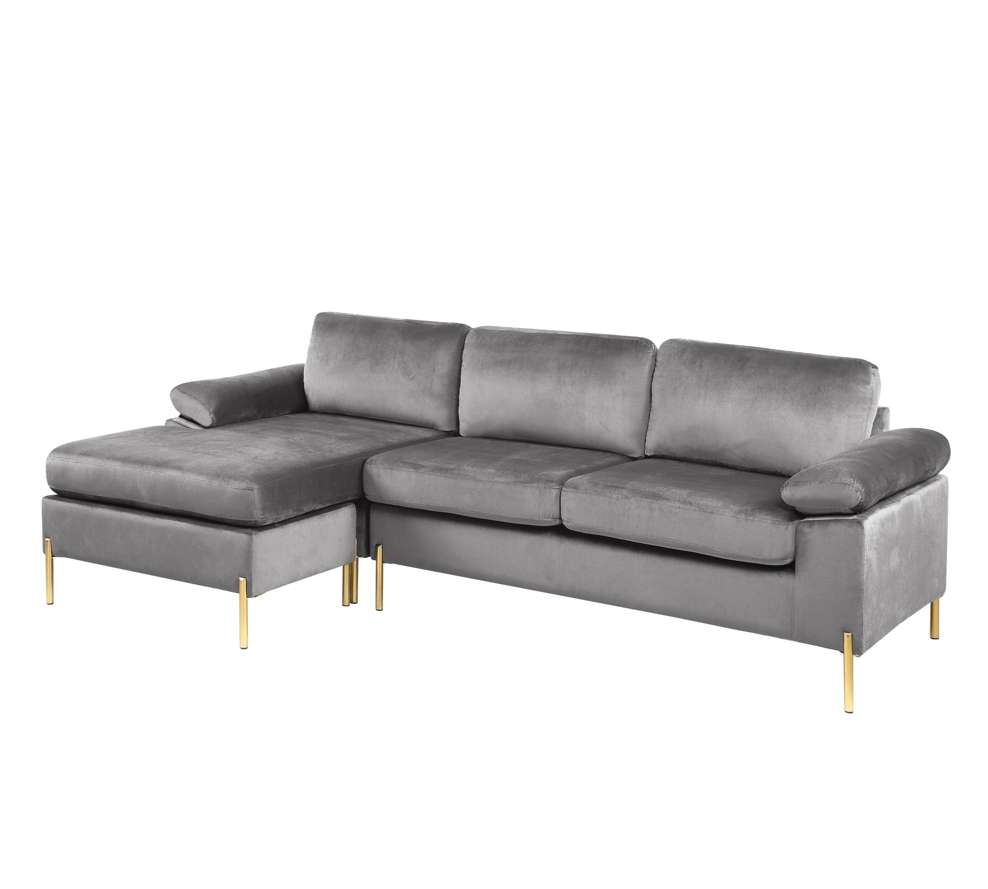 Shannon Velvet Sectional Sofa With Chaise Gray Foam Velvet