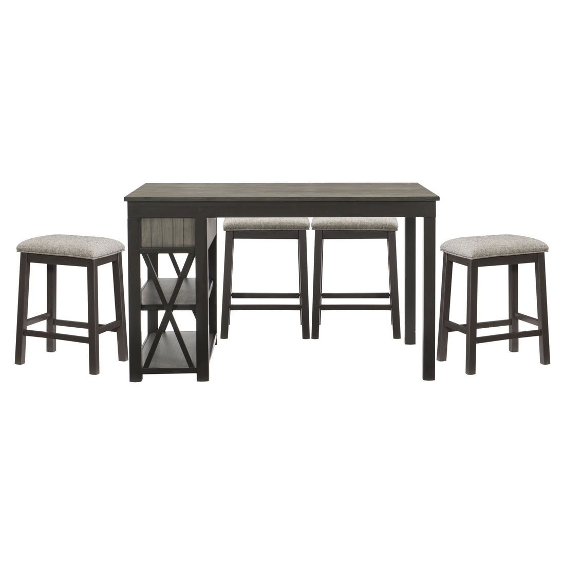 Casual Style Counter Height Dining 5Pc Set Gray Finish Multifunctional Table With 4X Stools Upholstered Cushion Seat Drawers Shelves Table Dining Kitchen Set Gray Seats 4 Dining Room Casual,Industrial Rectangular Dining Table With Chair Wood