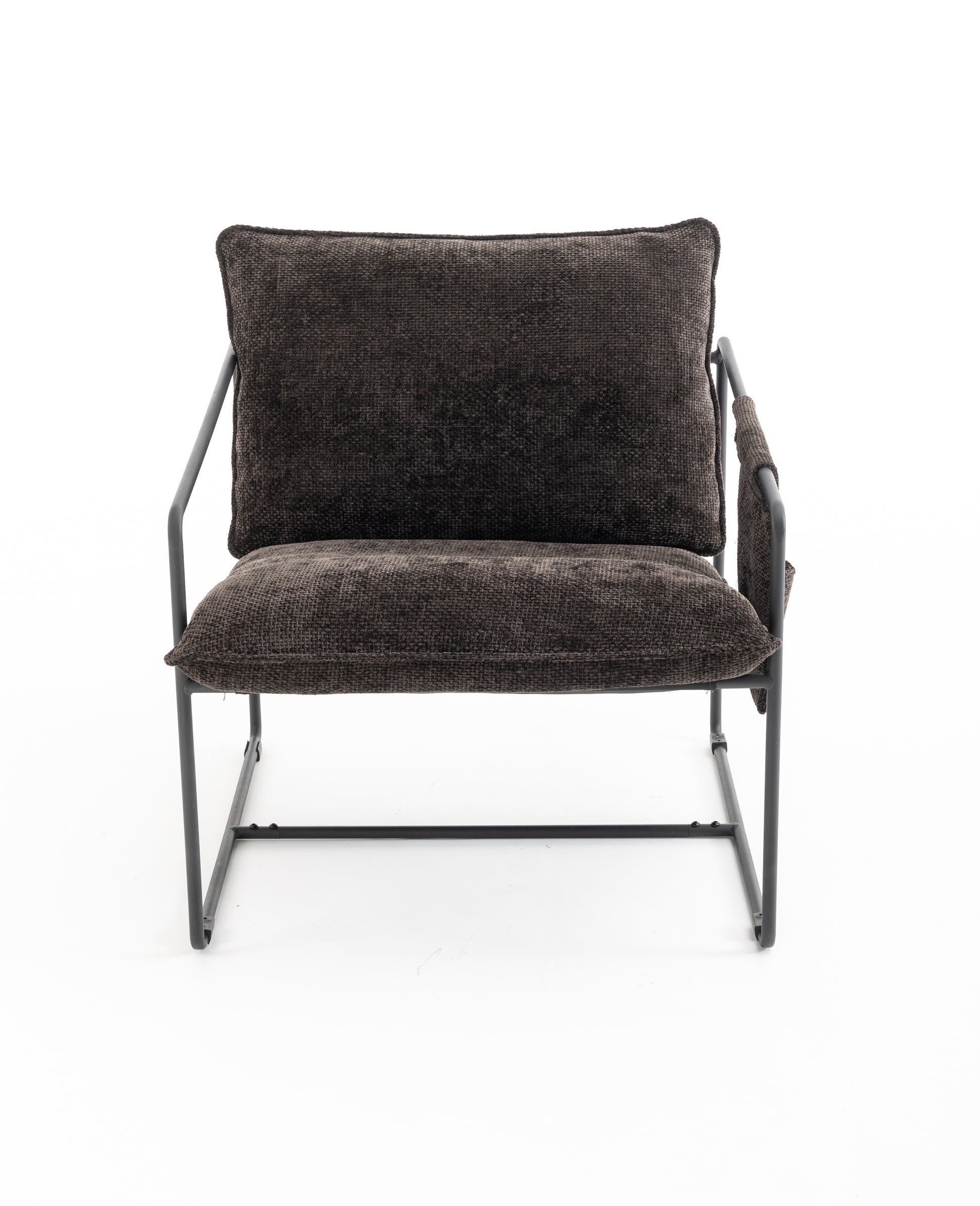 2 Chairs In 1 Box, Upholstered Hanging Armchair With Arm Pocket Metal Frame, Crushed Foam Cushions And Skin Friendly Braid For Living Room And Bedroom. Dark Gray Dark Grey Metal