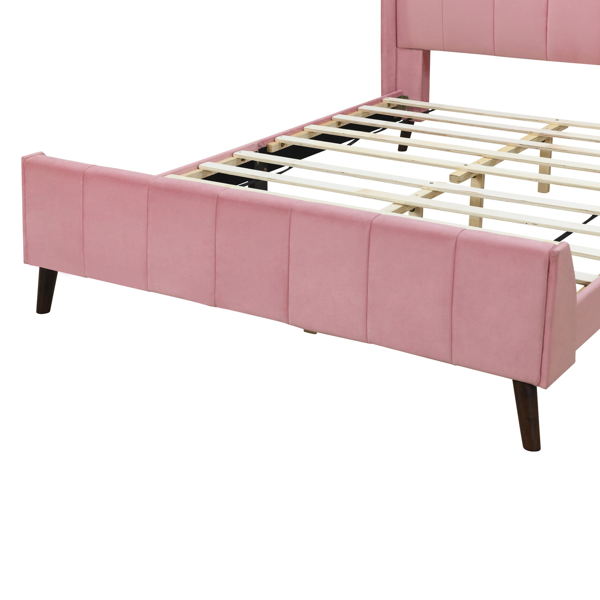 Queen Size Upholstered Platform Bed, Velvet, Pink Pink Upholstered