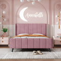 Full Size Upholstered Platform Bed, Velvet, Pink Pink Upholstered