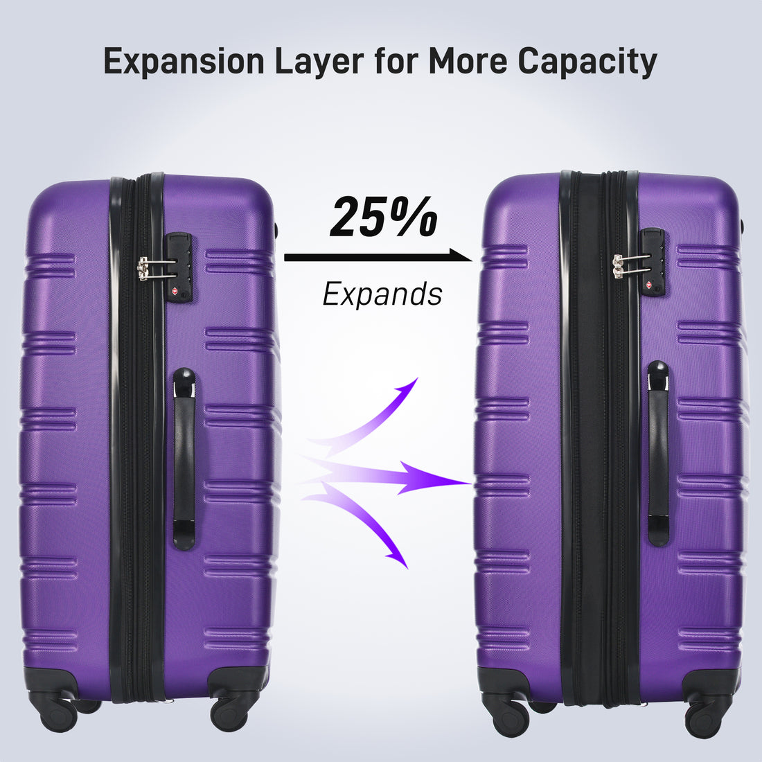 Hardshell Luggage Sets 24Inches Bag Spinner Suitcase With Tsa Lock Lightweight Purple Abs