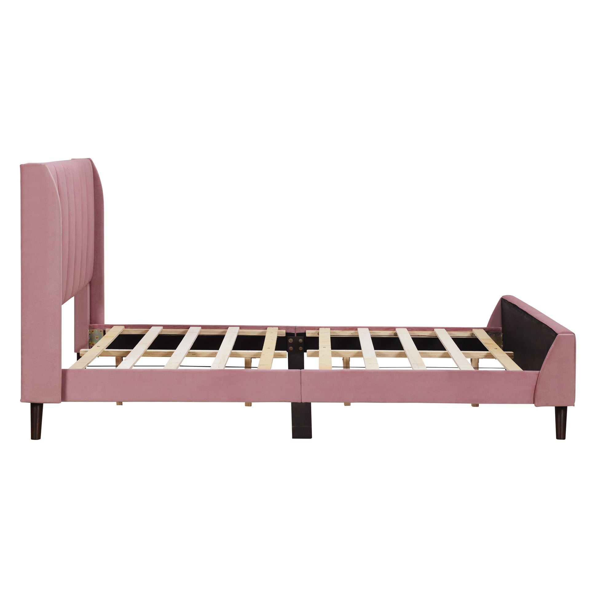 Full Size Upholstered Platform Bed, Velvet, Pink Pink Upholstered