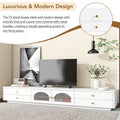 Luxurious Tv Stand With Fluted Glass Doors, Elegant And Functional Media Console For Tvs Up To 95'', Tempered Glass Shelf Tv Cabinet With Multiple Storage Options, White White Primary Living Space 90 Inches Or Larger Particle Board