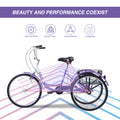 Adult Tricycle Trikes,3 Wheel Bikes,24 Inch Wheels Cruiser Bicycles With Large Shopping Basket For Women And Men Purple Steel