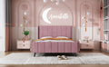 Full Size Upholstered Platform Bed, Velvet, Pink Pink Upholstered