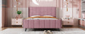 Full Size Upholstered Platform Bed, Velvet, Pink Pink Upholstered