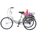 Adult Tricycle Trikes,3 Wheel Bikes,24 Inch Wheels Cruiser Bicycles With Large Shopping Basket For Women And Men Silver Steel