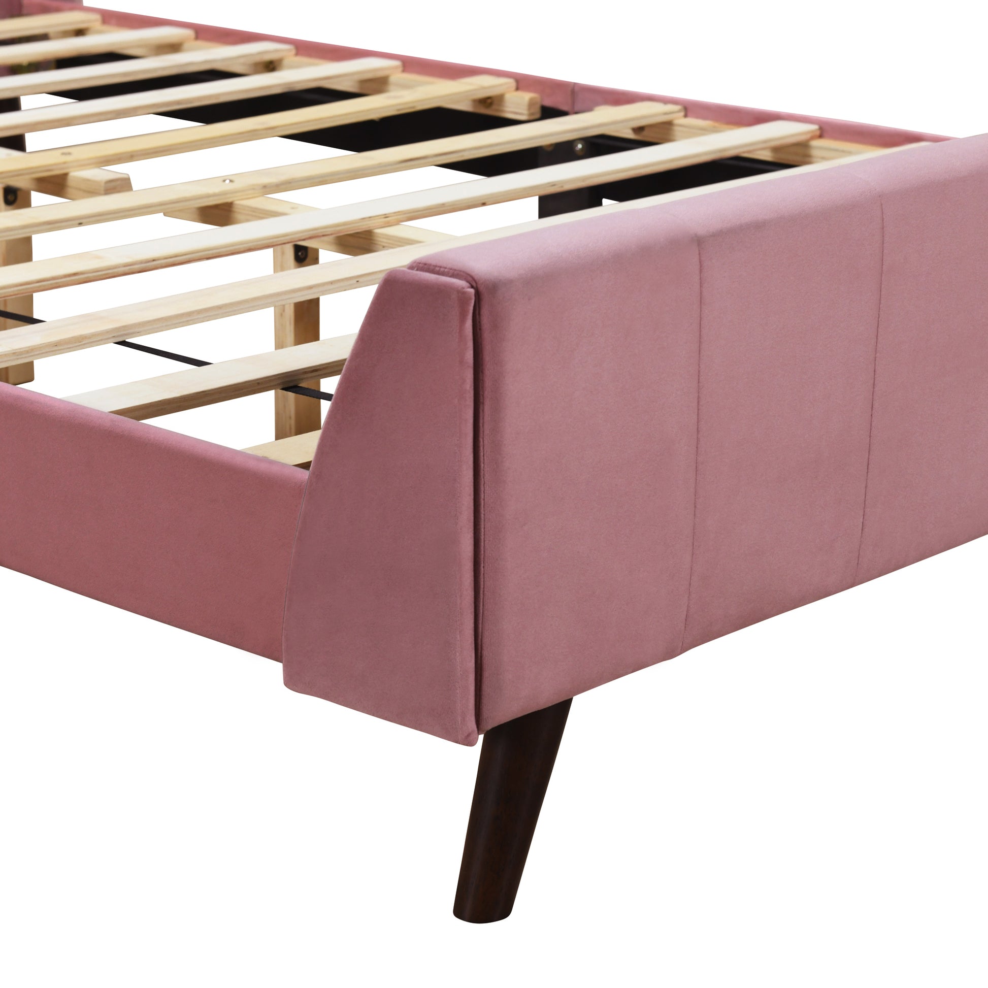 Full Size Upholstered Platform Bed, Velvet, Pink Pink Upholstered