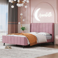 Full Size Upholstered Platform Bed, Velvet, Pink Pink Upholstered