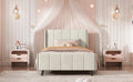 Twin Size Upholstered Platform Bed, Velvet, Beige Beige Upholstered