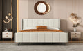 Queen Size Upholstered Platform Bed, Velvet, Beige Beige Upholstered