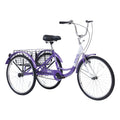 Adult Tricycle Trikes,3 Wheel Bikes,24 Inch Wheels Cruiser Bicycles With Large Shopping Basket For Women And Men Purple Steel