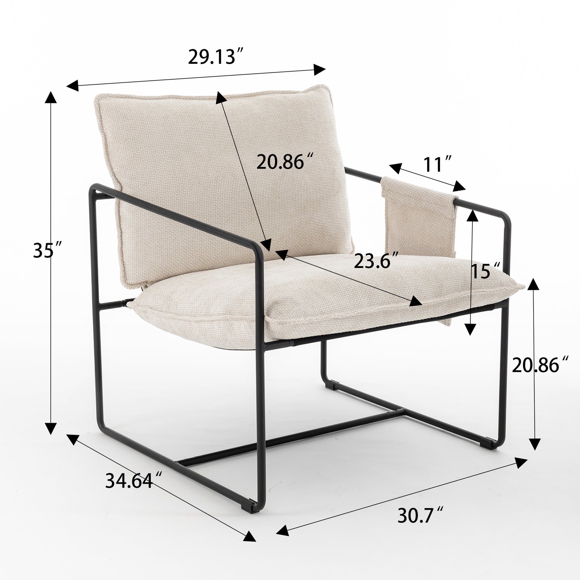 2 Chairs In 1 Box, Upholstered Hanging Armchair With Arm Pocket Metal Frame, Crushed Foam Cushions And Skin Friendly Braid For Living Room And Bedroom. Beige Color Beige Metal