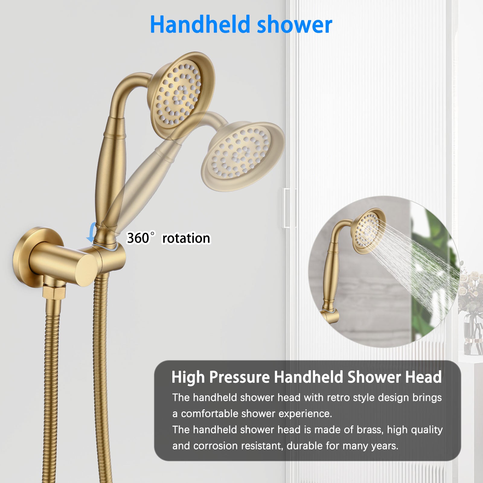 Single Handle 4 Spray Patterns Bathroom Rain Shower Faucet With Body Jet Handshower In Brushed Gold Valve Included Brushed Gold Brass