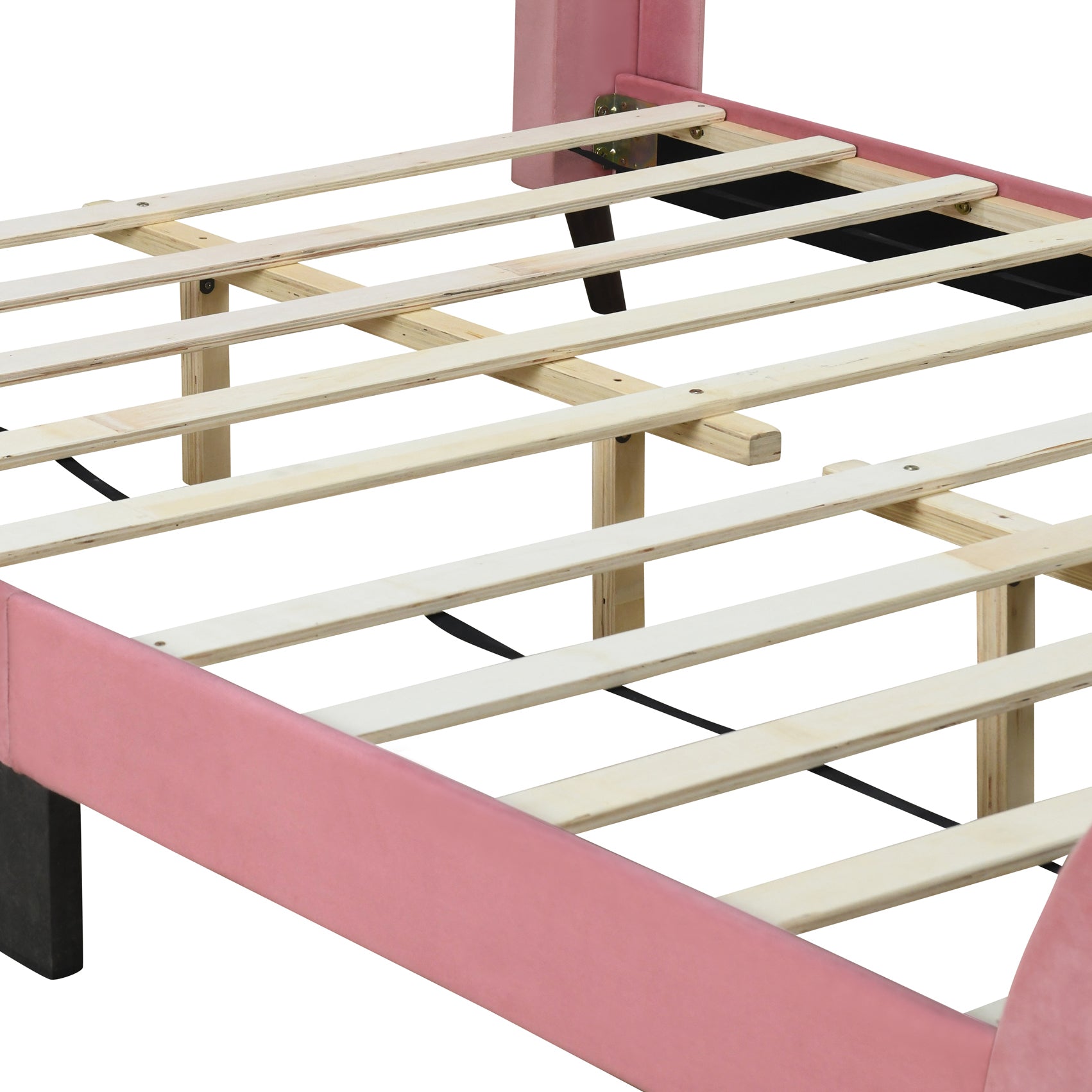 Queen Size Upholstered Platform Bed, Velvet, Pink Pink Upholstered