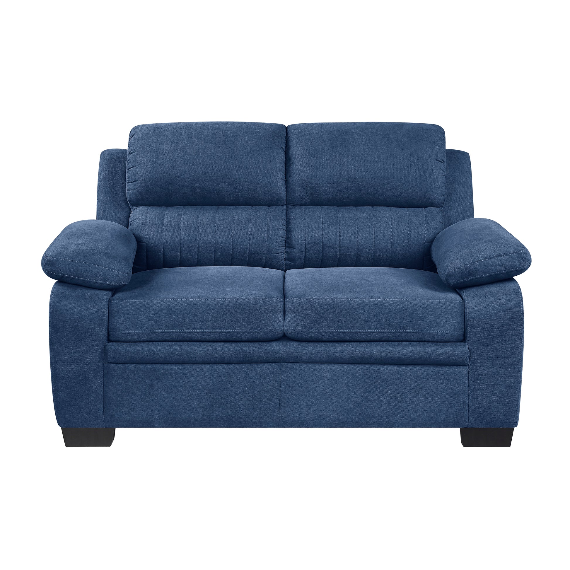 Modern Living Room 3Pc Sofa Set Plush Comfortable Sofa Loveseat Chair Blue Textured Fabric Channel Tufting Solid Wood Furniture Blue Polyester Wood Primary Living Space Contemporary Pillow Top Arms Solid Wood 6 Seat