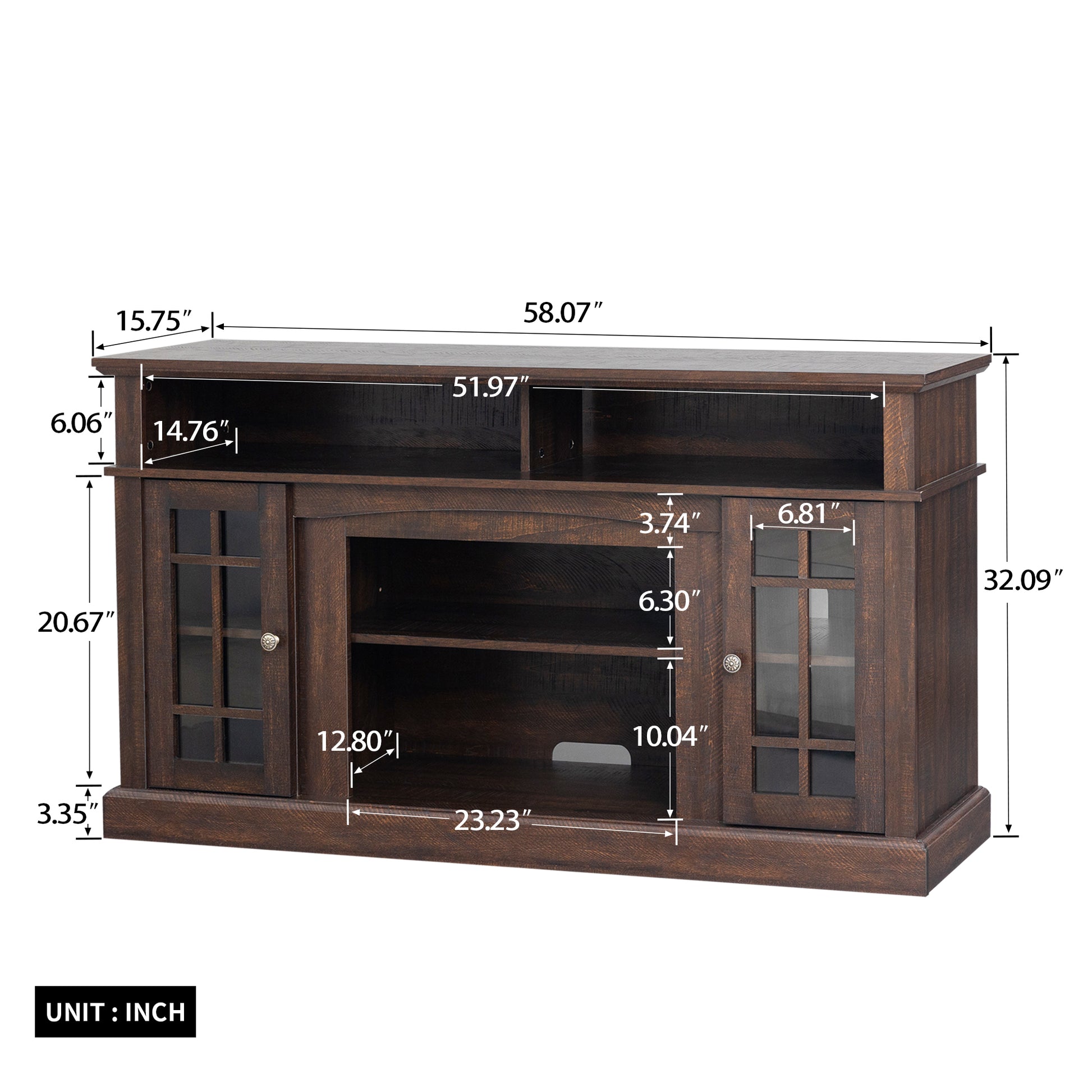 Tvstand,Media Console,Storage Cabinet,Entertainment Center,With Electronicfireplace,Install Theledbluetooth Band,Using The Latest Infrared Heating Technology,Electronicflame Beautiful,Safe.Color:Brown Antique Brown Primary Living Space 60 69 Inches 60 69