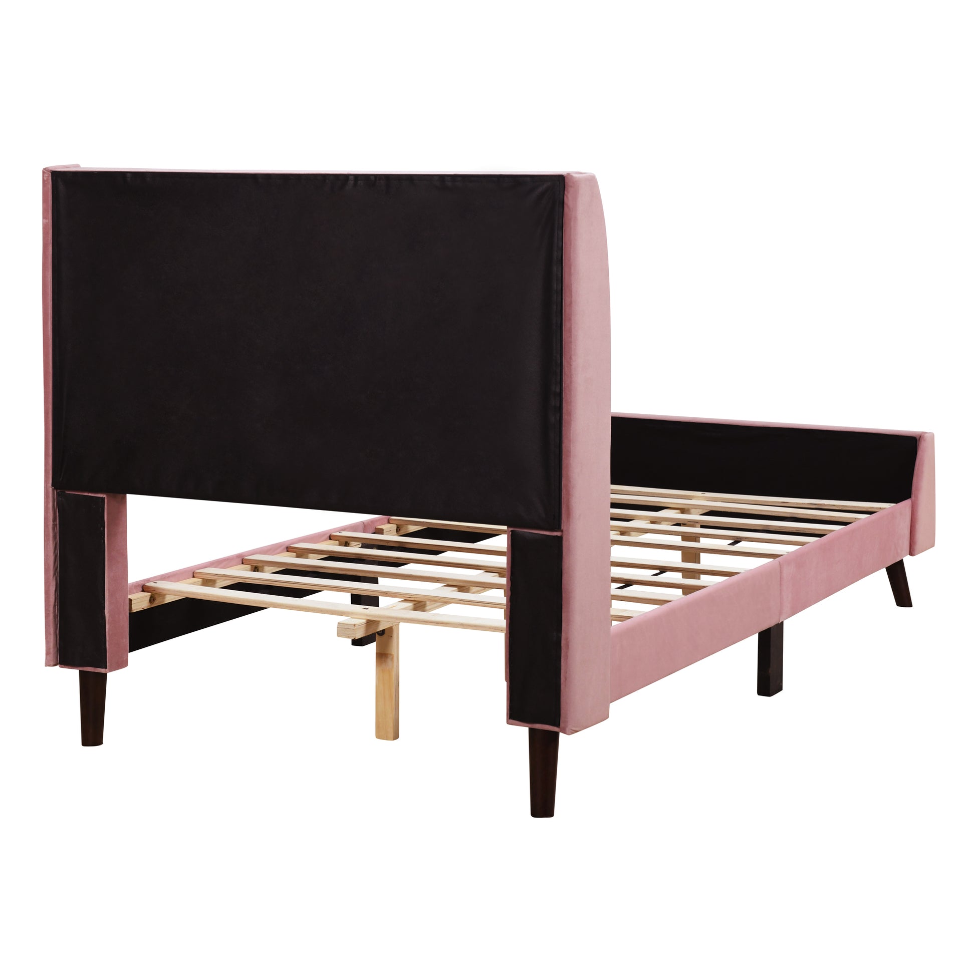 Twin Size Upholstered Platform Bed, Velvet, Pink Pink Upholstered