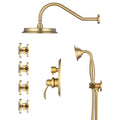 Single Handle 4 Spray Patterns Bathroom Rain Shower Faucet With Body Jet Handshower In Brushed Gold Valve Included Brushed Gold Brass