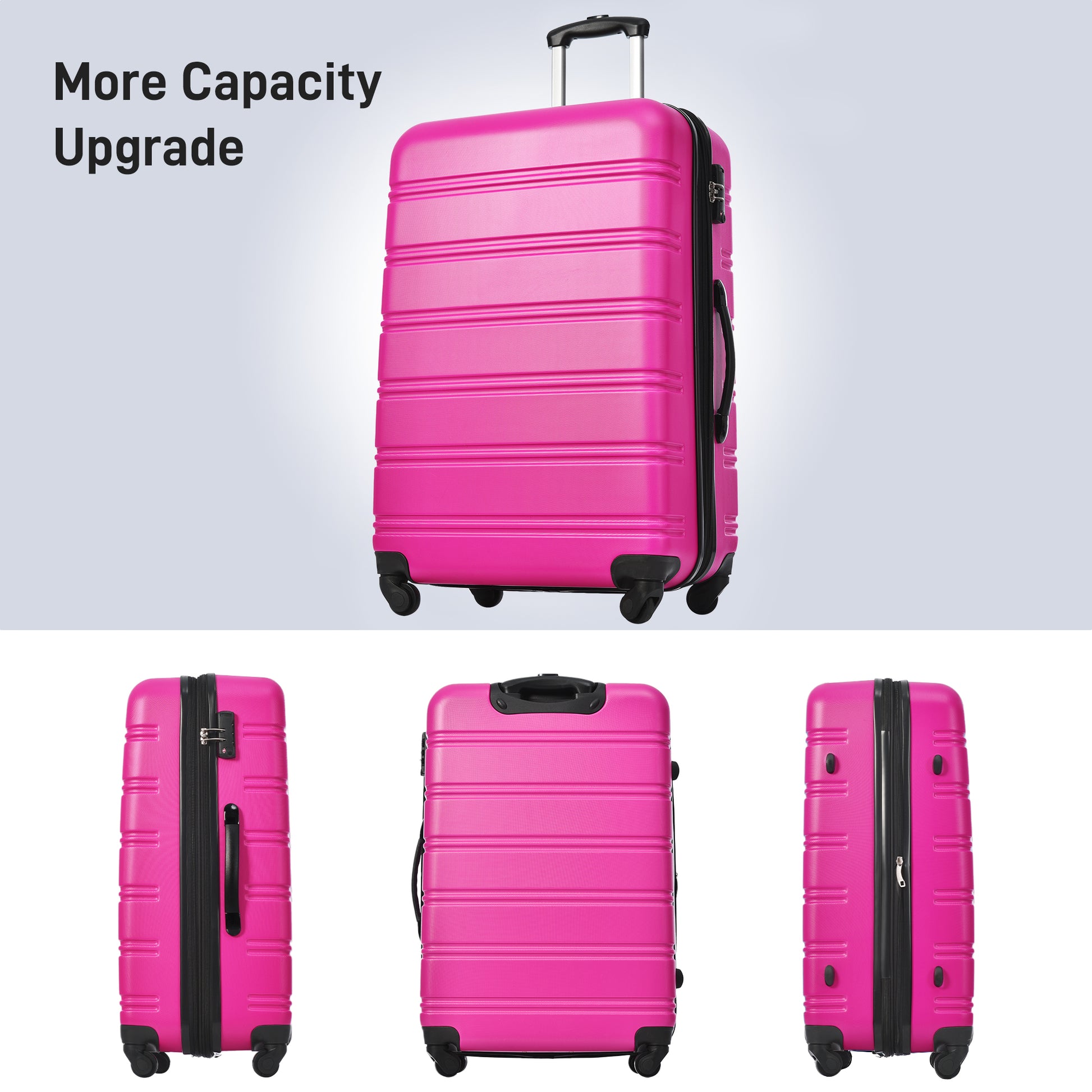 Hardshell Luggage Sets 24Inches Bag Spinner Suitcase With Tsa Lock Lightweight Pink Abs