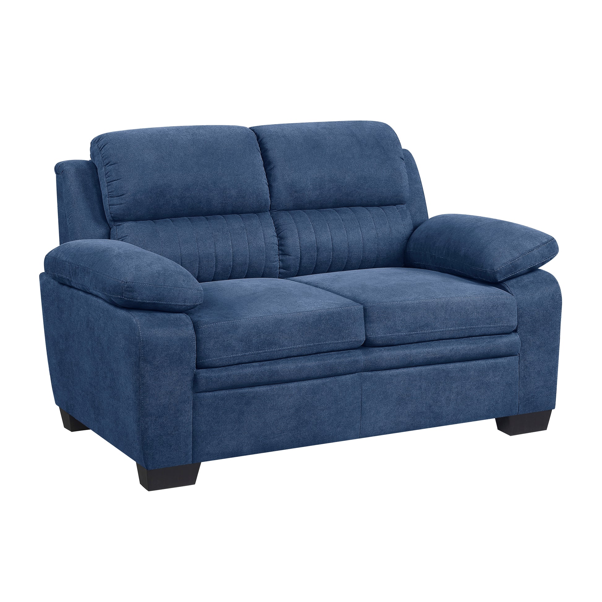 Modern Living Room 3Pc Sofa Set Plush Comfortable Sofa Loveseat Chair Blue Textured Fabric Channel Tufting Solid Wood Furniture Blue Polyester Wood Primary Living Space Contemporary Pillow Top Arms Solid Wood 6 Seat