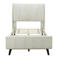 Twin Size Upholstered Platform Bed, Velvet, Beige Beige Upholstered