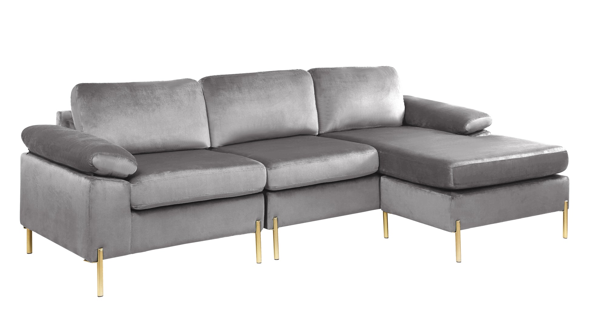 Shannon Velvet Sectional Sofa With Chaise Gray Foam Velvet