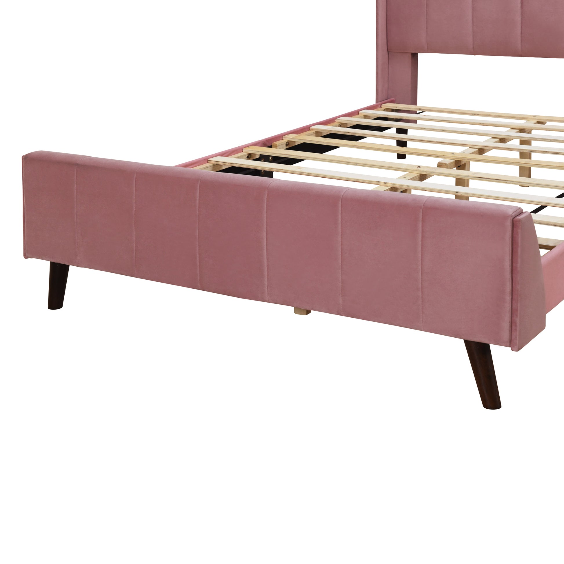 Full Size Upholstered Platform Bed, Velvet, Pink Pink Upholstered