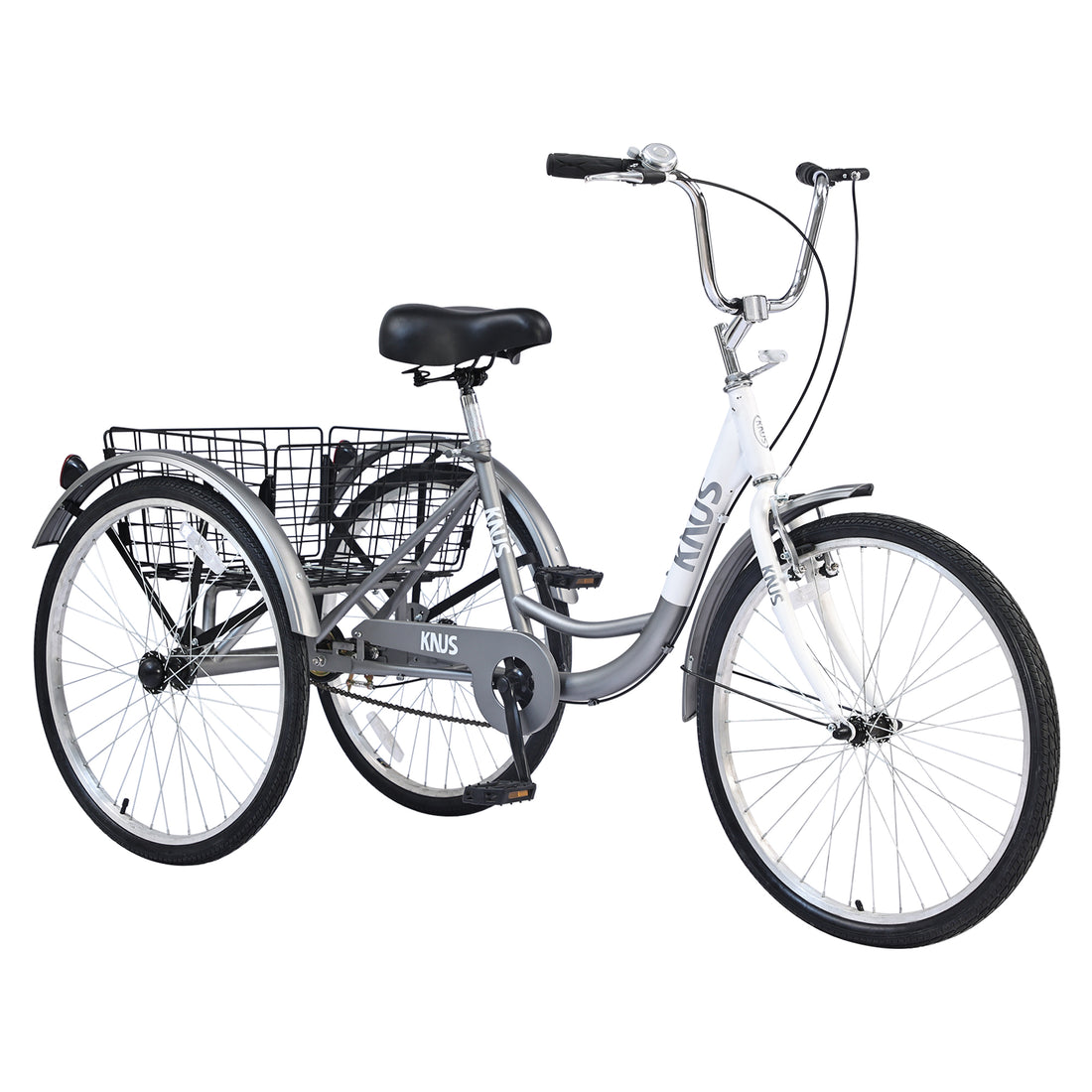 Adult Tricycle Trikes,3 Wheel Bikes,24 Inch Wheels Cruiser Bicycles With Large Shopping Basket For Women And Men Silver Steel