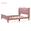 Queen Size Upholstered Platform Bed, Velvet, Pink Pink Upholstered
