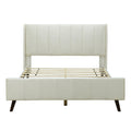 Queen Size Upholstered Platform Bed, Velvet, Beige Beige Upholstered