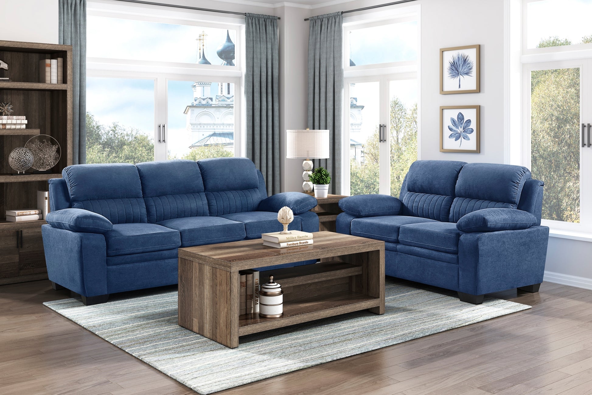 Comfortable Plush Seating Sofa 1Pc Modern Blue Textured Fabric Channel Tufting Solid Wood Frame Living Room Furniture Blue Wood Primary Living Space Contemporary Pillow Top Arms Solid Wood